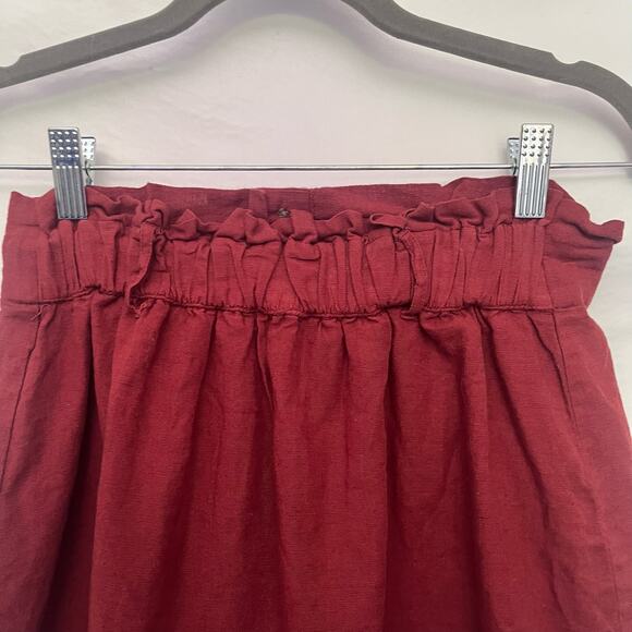 AMERICAN EAGLE Paper Bag Linen Blend Skirt Size XS Rust Red Pull On Button - Picture 6 of 10